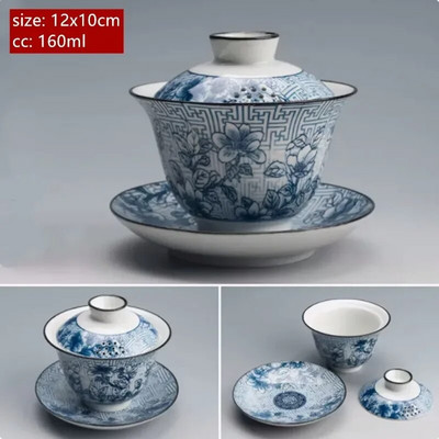 Keramička zdjela za čaj Gaiwan Jingdezhen od tradicionalnog plavo-bijelog porculana od 160 ml velikog kapaciteta, šalica za čaj u kućanstvu