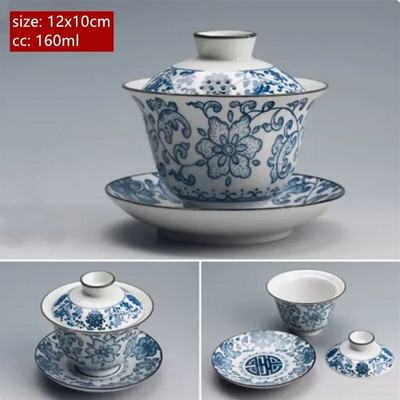 Keramička zdjela za čaj Gaiwan Jingdezhen od tradicionalnog plavo-bijelog porculana od 160 ml velikog kapaciteta, šalica za čaj u kućanstvu