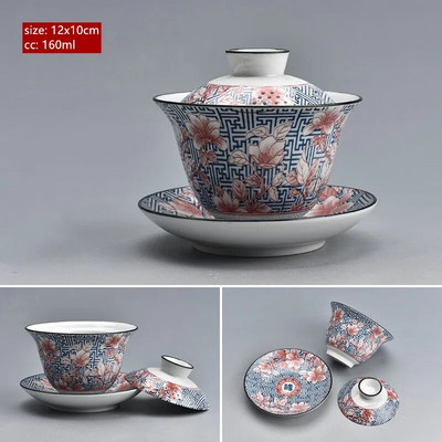 Keramička zdjela za čaj Gaiwan Jingdezhen od tradicionalnog plavo-bijelog porculana od 160 ml velikog kapaciteta, šalica za čaj u kućanstvu