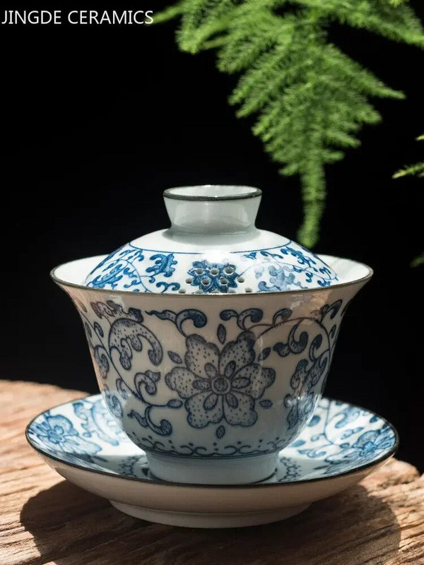 Keramička zdjela za čaj Gaiwan Jingdezhen od tradicionalnog plavo-bijelog porculana od 160 ml velikog kapaciteta, šalica za čaj u kućanstvu