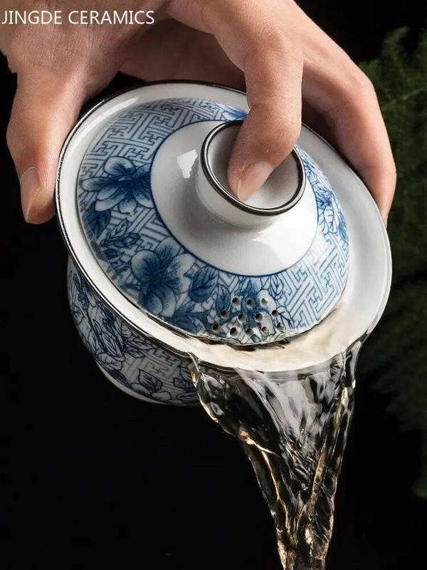 Keramička zdjela za čaj Gaiwan Jingdezhen od tradicionalnog plavo-bijelog porculana od 160 ml velikog kapaciteta, šalica za čaj u kućanstvu