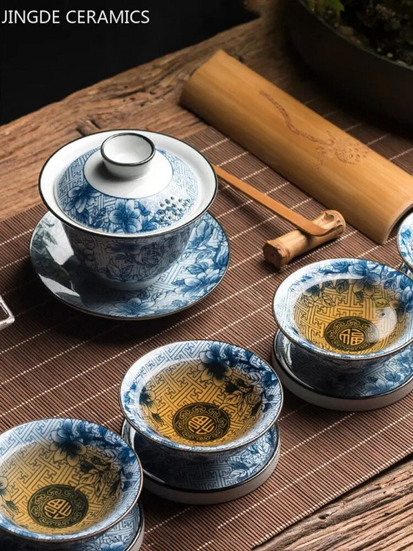 Keramička zdjela za čaj Gaiwan Jingdezhen od tradicionalnog plavo-bijelog porculana od 160 ml velikog kapaciteta, šalica za čaj u kućanstvu