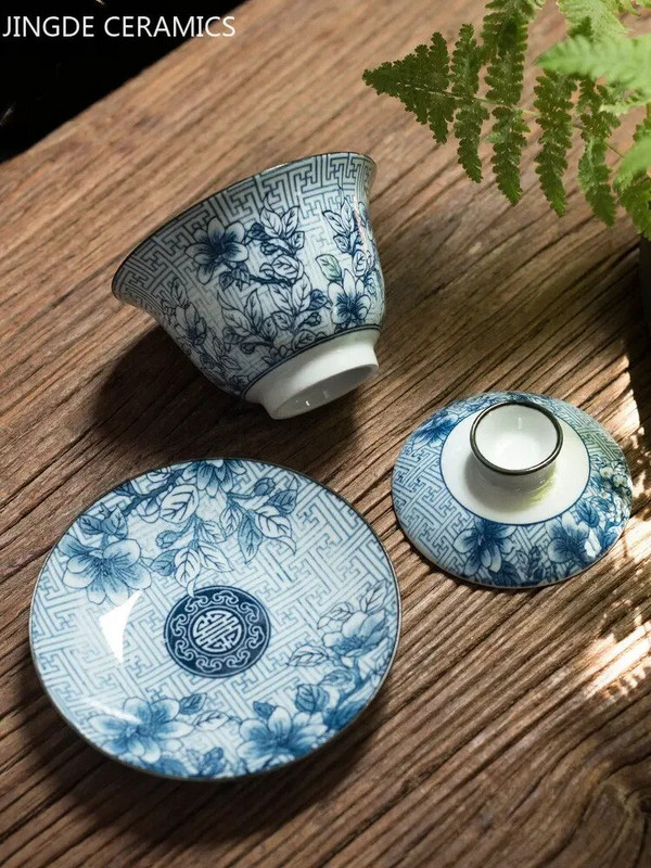 Keramička zdjela za čaj Gaiwan Jingdezhen od tradicionalnog plavo-bijelog porculana od 160 ml velikog kapaciteta, šalica za čaj u kućanstvu