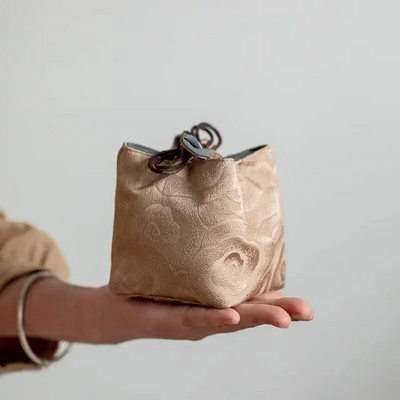 Mestertáska teahímzési ceremónia húzózsinór hordozható stílusú brokát vastag tároló négyzet alakú ruha művészet kínai csésze