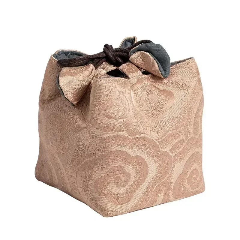 Mestertáska teahímzési ceremónia húzózsinór hordozható stílusú brokát vastag tároló négyzet alakú ruha művészet kínai csésze