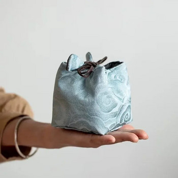 Брокатирана китайска художествена церемония Чаша Брокатена чанта Drawcord Преносим квадратен чай Thicken Master Style Storage Cloth