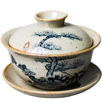 120ml Ζωγραφισμένο στο χέρι Gaiwan For Tea Plum Pottery Tureen με καπάκι Teaware Σετ τσαγιού Pine Kung Fu Κινέζικα μπολ τσαγιού μπαμπού Chawan