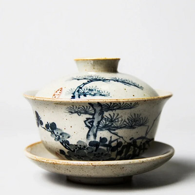 120 ml Ručno oslikani Gaiwan za čaj Posuda od šljive s poklopcem Posuđe za čaj Bor Kung Fu Set za čaj Kineska šalica Čajne zdjele Bambus Chawan