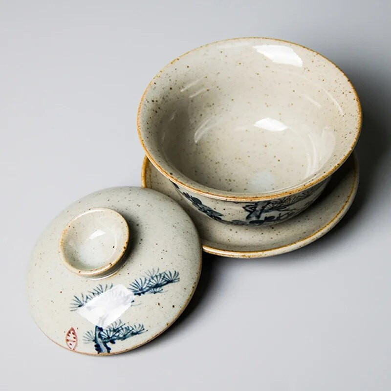 120 ml Ručno oslikani Gaiwan za čaj Posuda od šljive s poklopcem Posuđe za čaj Bor Kung Fu Set za čaj Kineska šalica Čajne zdjele Bambus Chawan