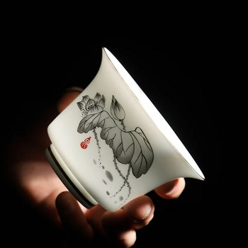 Ζωγραφισμένος στο χέρι Γερανός Λευκή πορσελάνη Gaiwan Κινέζικο σετ τσαγιού Τελετή τσαγιού Σούπα Σούπα Tureen με Καπάκι Σχέδιο Lotus Hand Drawing Gai Wan