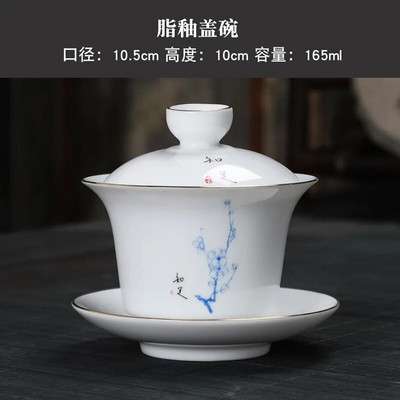 Ručno oslikani ždral, bijeli porculan Gaiwan, kineska čajna ceremonija, set za čaj, juha, supa, juha s poklopcem, zdjela, ručni crtež lotosa, Gai Wan