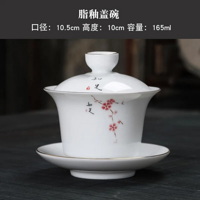 Ručno oslikani ždral, bijeli porculan Gaiwan, kineska čajna ceremonija, set za čaj, juha, supa, juha s poklopcem, zdjela, ručni crtež lotosa, Gai Wan