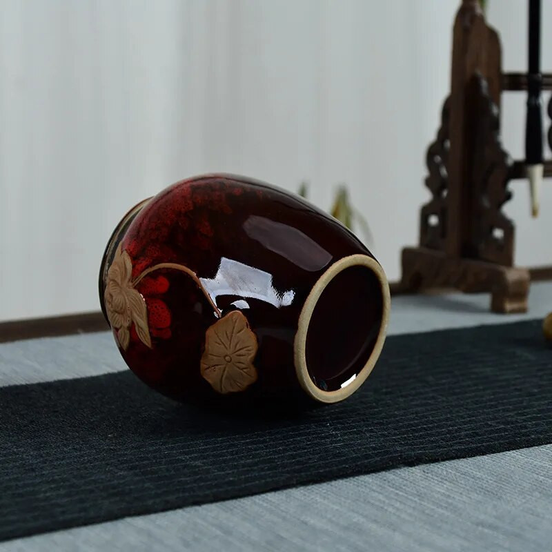 Creative Kiln Change Lotus Celadon Ge Kiln Ceramic Tea Seal Pot Lonac za pohranu od grube keramike Pu 'er Kućanstvo otporno na vlagu