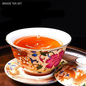 160 ml керамичен емайл Gaiwan Изискан ръчно изработен с капак Чаша за чай Персонализирана преносима купа за чай Китайски комплект за чай Beauty Tea Infuser