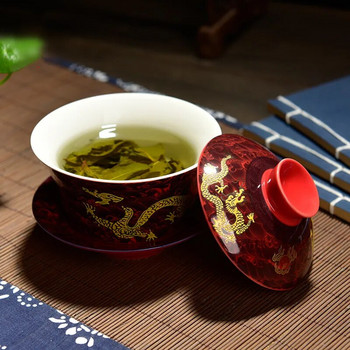 Retro Dragon Tea Maker Китайски Gaiwan Чаша за чай 200 мл супник Jingdezhen Бели и сини порцеланови чаши и чинийки за чай