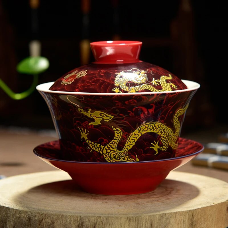 Retro Dragon arbatos virimo aparatas Kinijos Gaiwan arbatos puodelis 200 ml Tureen Jingdezhen baltos ir mėlynos spalvos porcelianiniai arbatos puodeliai ir lėkštučių rinkiniai