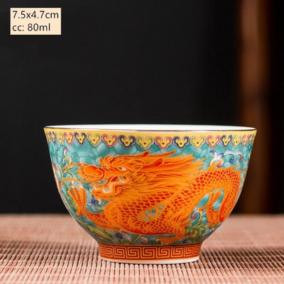 Keramika Sancai Gaiwan Bowl Dragon and Phoenix Master Cup arbatos puodelis Rankų darbo emalio spalvos arbatos dubuo Aukščiausios klasės pagarbos arbatos rinkinys
