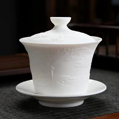 Китайска керамика Gaiwan Крайбрежната сцена на фестивала Qingming Pattern Kung Fu Tea Maker Drinkware TeaSet Комплект чаени кърпи