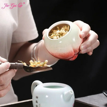 JIA GUI LUO Tea Caddies Керамичен органайзер за чай в стил праскова Тенекии за чай Съхранение на кафе Кутия за чай Съхранение на чай Контейнер за чай