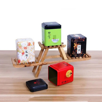 Мини тенекиена кутия за съхранение Малък буркан за съхранение на кафе, чай, квадратен запечатан чаен лист, желязна опаковъчна кутия Контейнер в китайски стил, кутии
