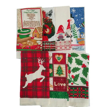 1 бр Коледна серия отпечатани памучни хавлиени кърпи Кухненска кърпа Инструмент за почистване Коледен парти Декор Подарък