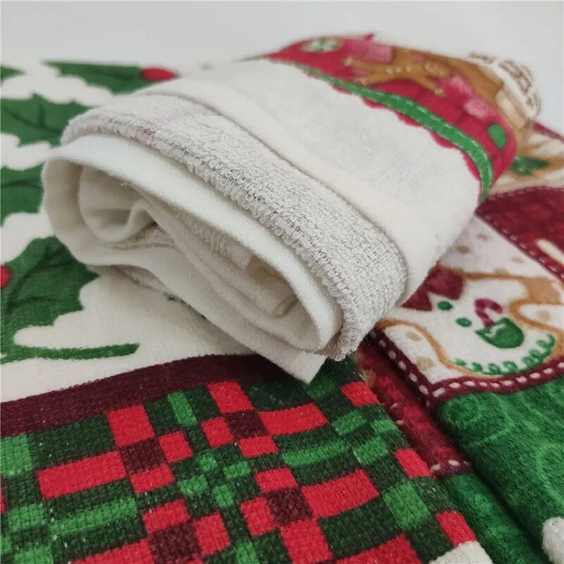 Prosop de ceai din bumbac imprimat Seria de Crăciun 1 bucată Prosop de bucătărie Instrument de curățare pentru vase de Crăciun Cadou pentru decorațiuni de petrecere