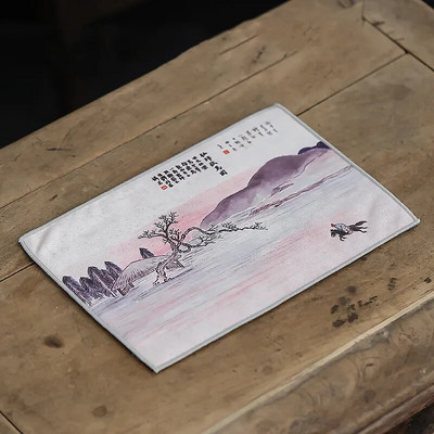 Boutique dažytas kraštovaizdžio raštas arbatos rankšluostis pliušinis, sugeriantis vandenį skudurėlis, sutirštintas arbatos servetėlės Audinys Kinijos arbatos rinkinio priedai