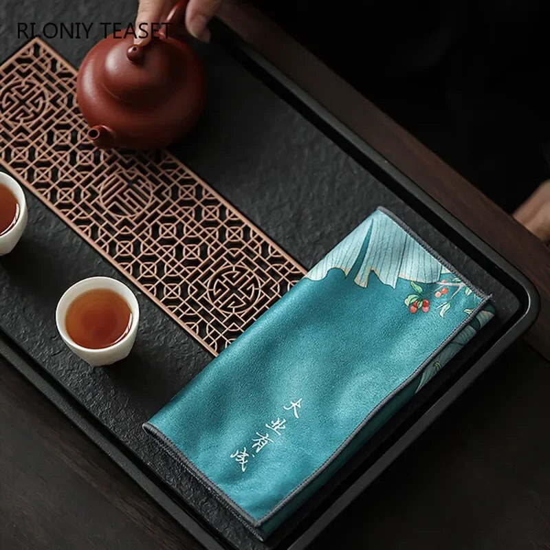 Boutique dažytas kraštovaizdžio raštas arbatos rankšluostis pliušinis, sugeriantis vandenį skudurėlis, sutirštintas arbatos servetėlės Audinys Kinijos arbatos rinkinio priedai