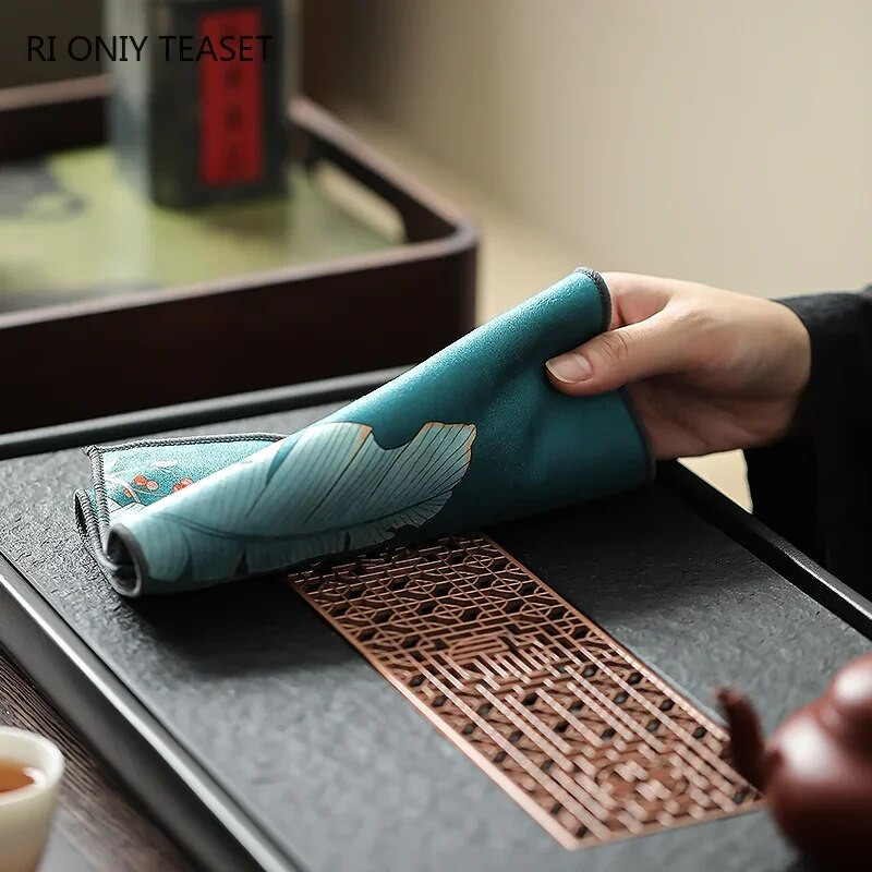 Boutique dažytas kraštovaizdžio raštas arbatos rankšluostis pliušinis, sugeriantis vandenį skudurėlis, sutirštintas arbatos servetėlės Audinys Kinijos arbatos rinkinio priedai