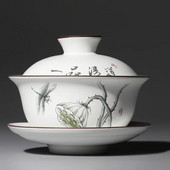 Matinė balta keramika Gaiwan, arbatos puodelis, kiniškas Kung Fu arbatos rinkinys porcelianinis arbatos puodelis, dubuo, lėkštė su lėkšte, elegantiški arbatos indai