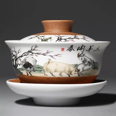 Matinė balta keramika Gaiwan, arbatos puodelis, kiniškas Kung Fu arbatos rinkinys porcelianinis arbatos puodelis, dubuo, lėkštė su lėkšte, elegantiški arbatos indai