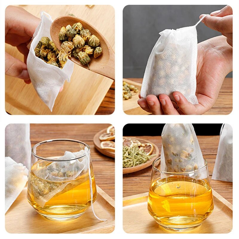 100kom jednokratnih vrećica čaja Filter vrećice za čaj od netkane tkanine Prazne vrećice čaja s uzicom za povlačenje bilja Vrećica za pohranu čaja sa začinima