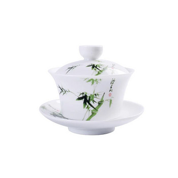 Ръчно рисуван син и бял порцелан gaiwan Tea супник Китайска керамична купа за чай Комплект покрита купа с капак чаша чинийка