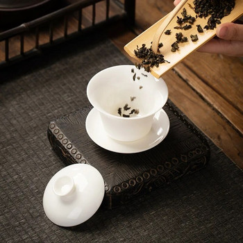 160ML Gaiwan για Τσάι Μασίφ Λευκή Πορσελάνη Τουρίνι με Καπάκι Teaware Travel Kung Fu Tea Set Chinese Cup Μικρά μπολ Chawan