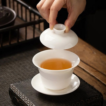 160ML Gaiwan για Τσάι Μασίφ Λευκή Πορσελάνη Τουρίνι με Καπάκι Teaware Travel Kung Fu Tea Set Chinese Cup Μικρά μπολ Chawan