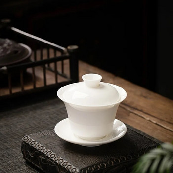 160 мл Gaiwan за чай Плътен бял порцеланов супник с капак Чаен сервиз за пътуване Kung Fu Чаен комплект Китайска чаша Малки купички Chawan