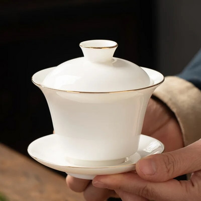 160 ML Gaiwan za čaj Čvrsta bijela porculanska juha s poklopcem Posuđe za čaj Putni kung fu set za čaj Kineska šalica Male zdjelice Chawan