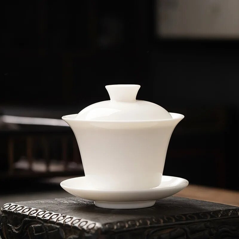 160 ML Gaiwan za čaj Čvrsta bijela porculanska juha s poklopcem Posuđe za čaj Putni kung fu set za čaj Kineska šalica Male zdjelice Chawan