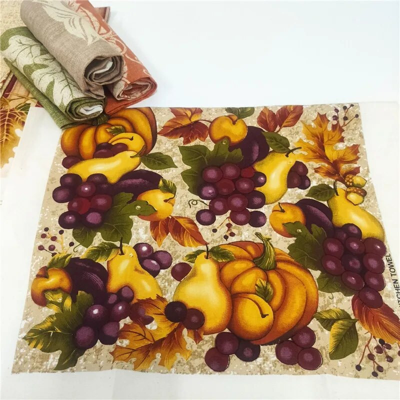 1kom 38x60cm tanka pamučna kuhinjska krpa s otisnutim cvijećem, voćem i povrćem Alat za čišćenje kuhinje Tkanina za pokrivanje hrane