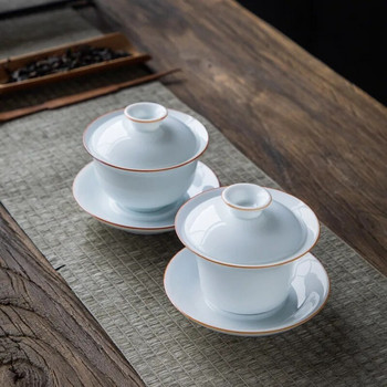 Бутикова супница за чай от нефритов бял порцелан от овча мазнина, китайска керамична купа с капак с капак, приготвяне на чай, подаръци Gaiwan, сервиз за чай Kung Fu