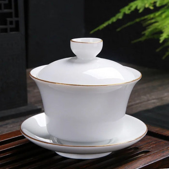 Бутикова супница за чай от нефритов бял порцелан от овча мазнина, китайска керамична купа с капак с капак, приготвяне на чай, подаръци Gaiwan, сервиз за чай Kung Fu