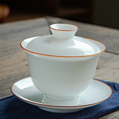 Boutique bárányzsír jade fehér porcelán tea turén, kínai kerámia fedőtál, teafőzés, Gaiwan, kung fu teáskészlet ajándékok