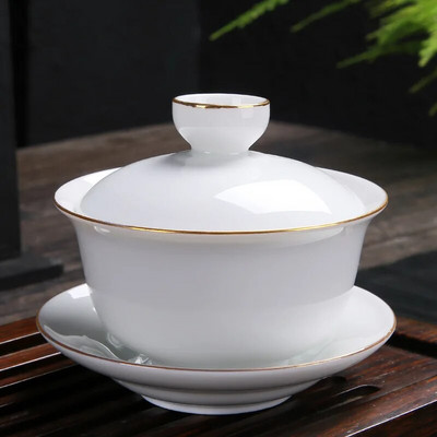 Boutique Čajna posuda od bijelog porculana od ovčjeg sala, kineska keramička zdjela s poklopcem, kuhanje čaja, gaiwan, darovi za kung fu set za čaj