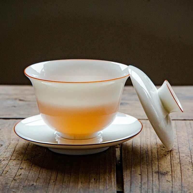 Boutique Čajna posuda od bijelog porculana od ovčjeg sala, kineska keramička zdjela s poklopcem, kuhanje čaja, gaiwan, darovi za kung fu set za čaj