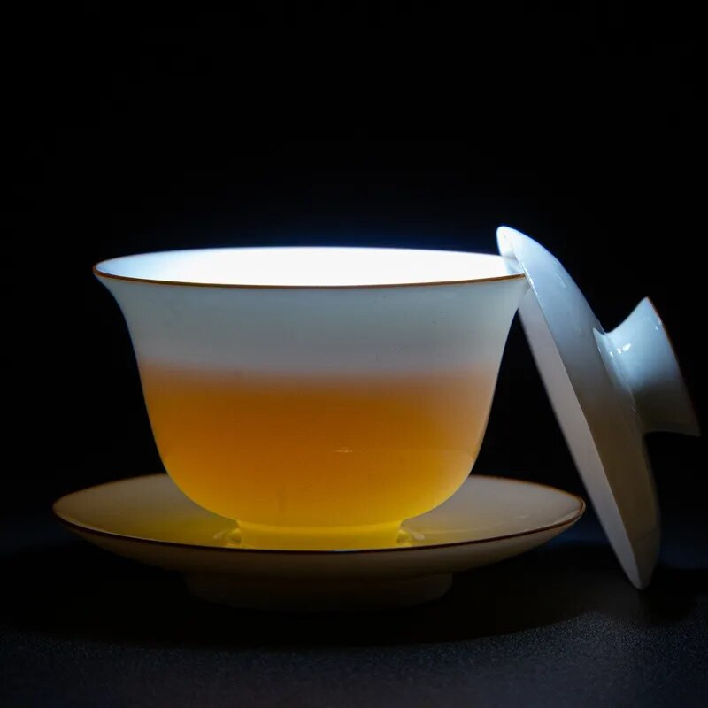 Boutique Čajna posuda od bijelog porculana od ovčjeg sala, kineska keramička zdjela s poklopcem, kuhanje čaja, gaiwan, darovi za kung fu set za čaj