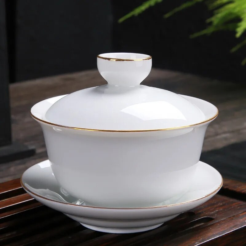 Boutique Čajna posuda od bijelog porculana od ovčjeg sala, kineska keramička zdjela s poklopcem, kuhanje čaja, gaiwan, darovi za kung fu set za čaj