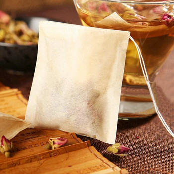 100 бр. Биоразградими хартиени торбички за чай, шнур, екологично чист филтър от естествена дървесна маса, празни торбички за чай за настойка за чай от листа