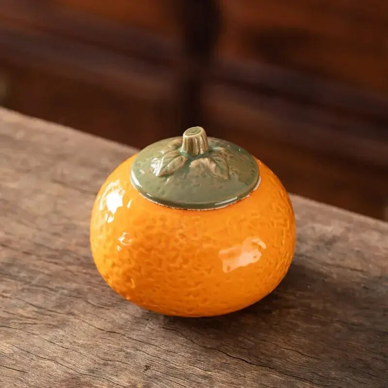 Keramički lonac za čaj od kakija s brtvom poklopca Posuda za dnevni boravak Pepeljara protiv letećeg pepela 7,5*9,2 cm Dekoracija čajnog stola za radnu sobu Staklenka za slatkiše 1 kom