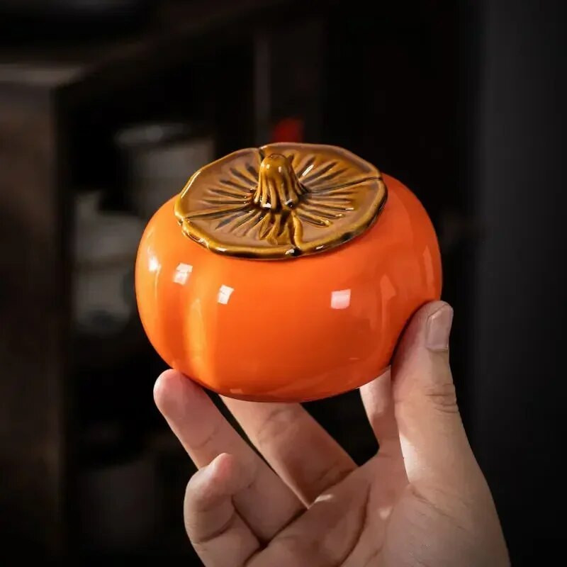 Keramički lonac za čaj od kakija s brtvom poklopca Posuda za dnevni boravak Pepeljara protiv letećeg pepela 7,5*9,2 cm Dekoracija čajnog stola za radnu sobu Staklenka za slatkiše 1 kom