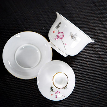 Керамична чаша за чай Gaiwan, ръчно изработена супница за чай, купа, китайски, синьо и бяло, порцеланова посуда за чай, аксесоари, съдове за пиене